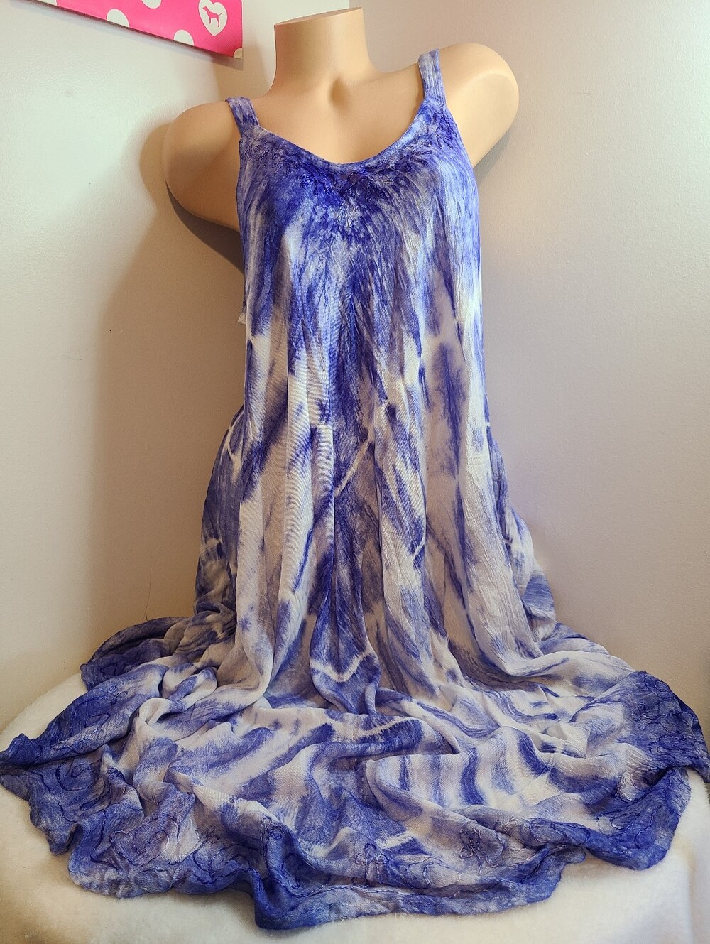 Exist Blue and White Tie-Dye Maxi Swim Cover-Up Dress OS One Size